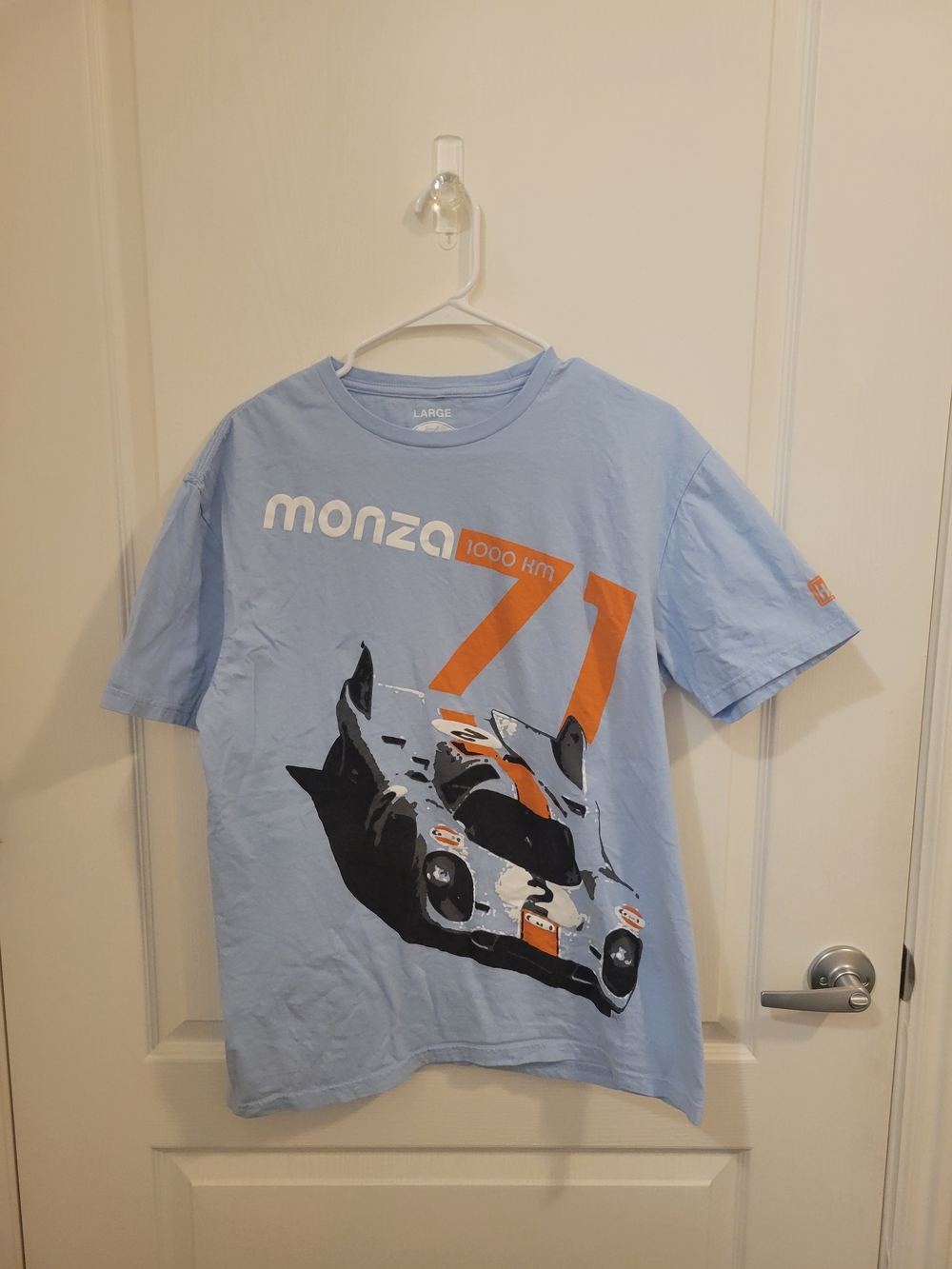 Monza 71 Graphic Race Car Tee - Light Blue & Orange